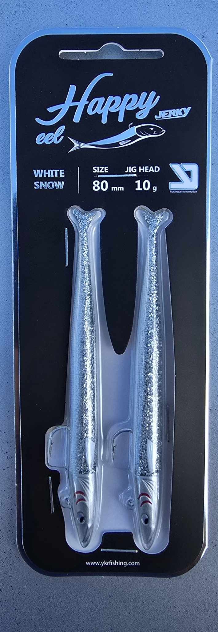 YKR Happy Eel Jerky 110mm, 10g Jig head, 13g Total Weight - White Snow