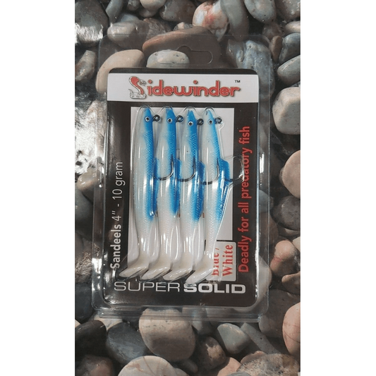 Sidewinder Sandeels - Solid Blue White 4" 10g 4 per pack