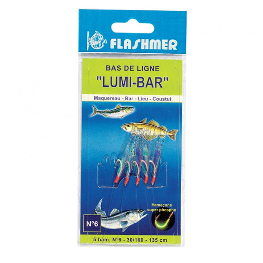 Flashmer "Lumi Bar" Mackeral, Bass rig size 1/0 glow hooks