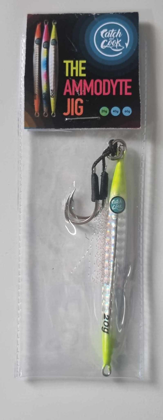 The Ammodyte Jig 20g Lemon Silver - with twin assist hooks