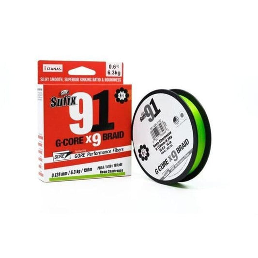 Sufix 91 G Core x9 Braid - Neon Chartreuse 300m 0.465mm 8.1kg