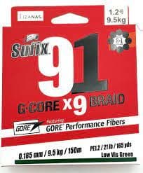 Sufix 91 G Core x9 Braid - Low Vis Green 300m 0.165mm 8.1kg