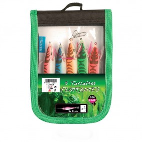 Sea Squid 5 Assorted Floating Squid Jigs in carry case