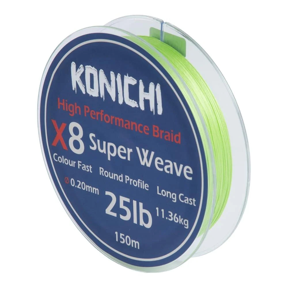 Konichi X8 Superweave Braid - 300m Spool of Braided Fishing Line Long Cast Abrasion Resistant with Low Memory & No Stretch black pearl