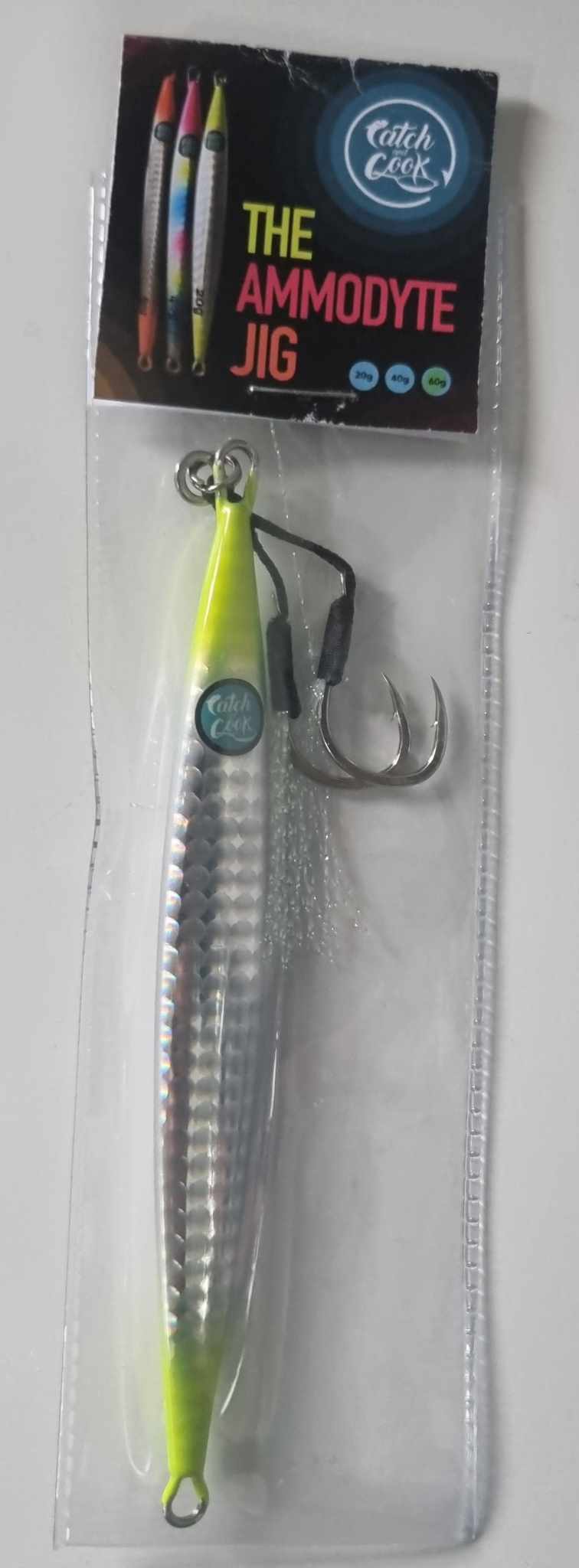 The Ammodyte Jig 60g Lemon Silver - with assist hooks