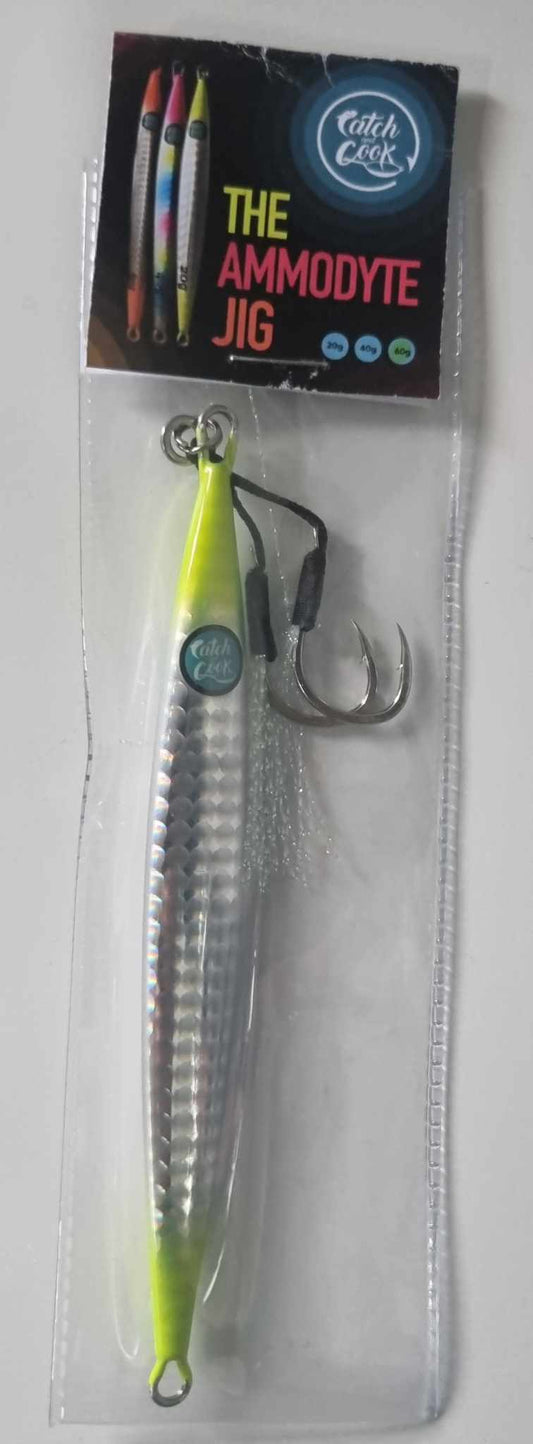 The Ammodyte Jig 60g Lemon Silver - with assist hooks
