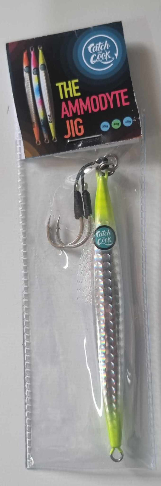 The Ammodyte Jig 40g Lemon Silver - with twin assist hooks