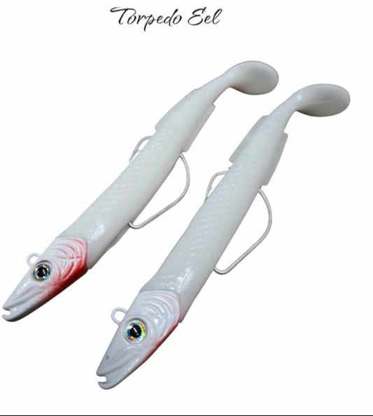 Predator Lures Torpedo Eel 6" 35g Pure White Blood Chin