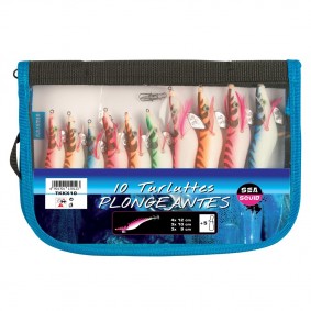 Sea Squid 10 Assorted sinking Squid Jigs in carry case